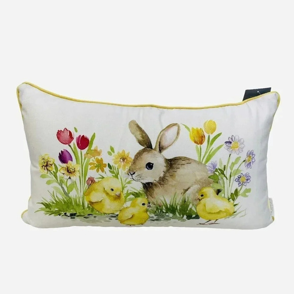 Farmhouse Bunny Rabbit Summer Garden Spring Flowers Baby Chicks Throw Pillow